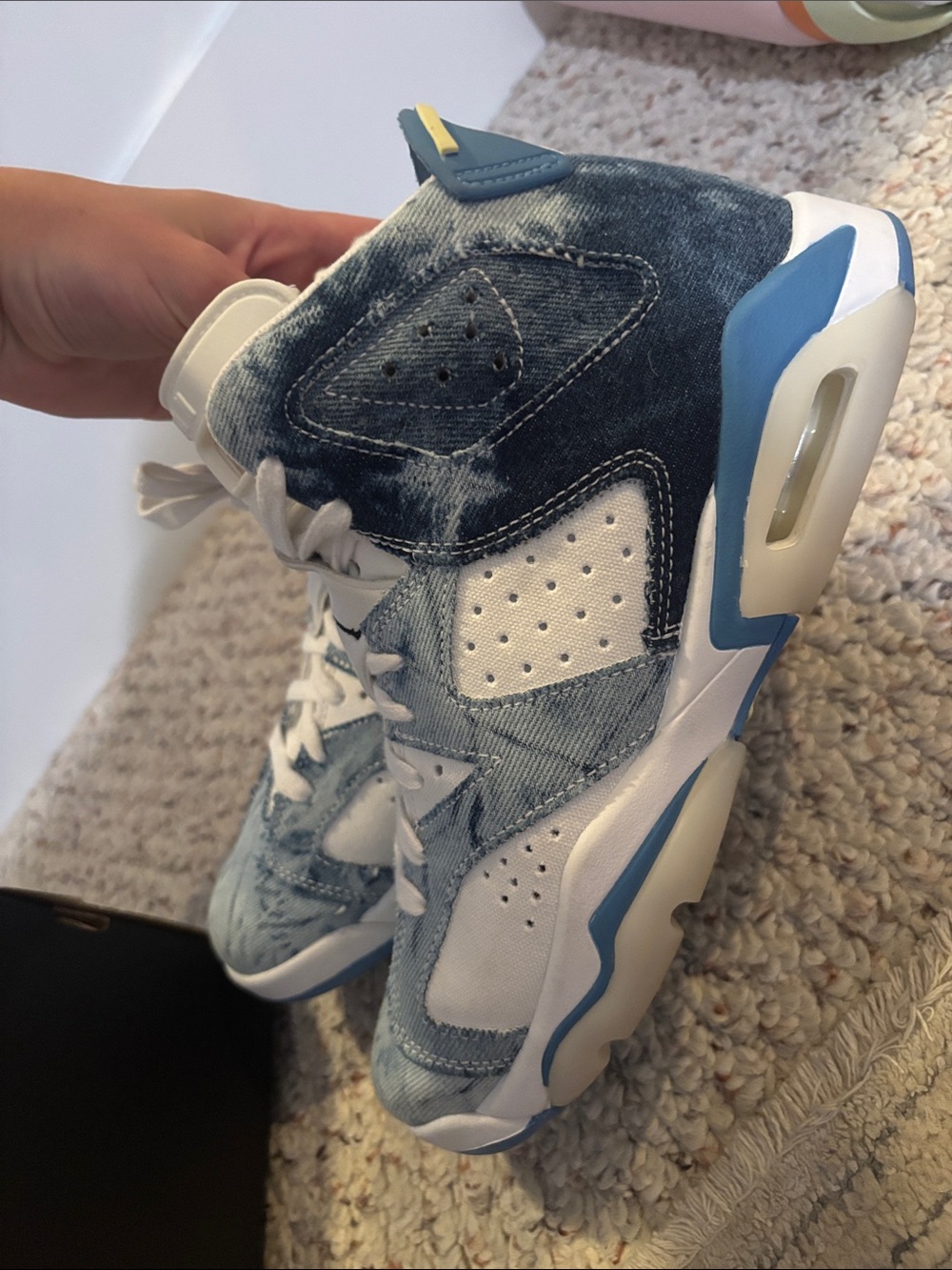 air Jordan 6 Retro (GS) Denim-Style Blue and White Sneakers - Picture 4 of 6